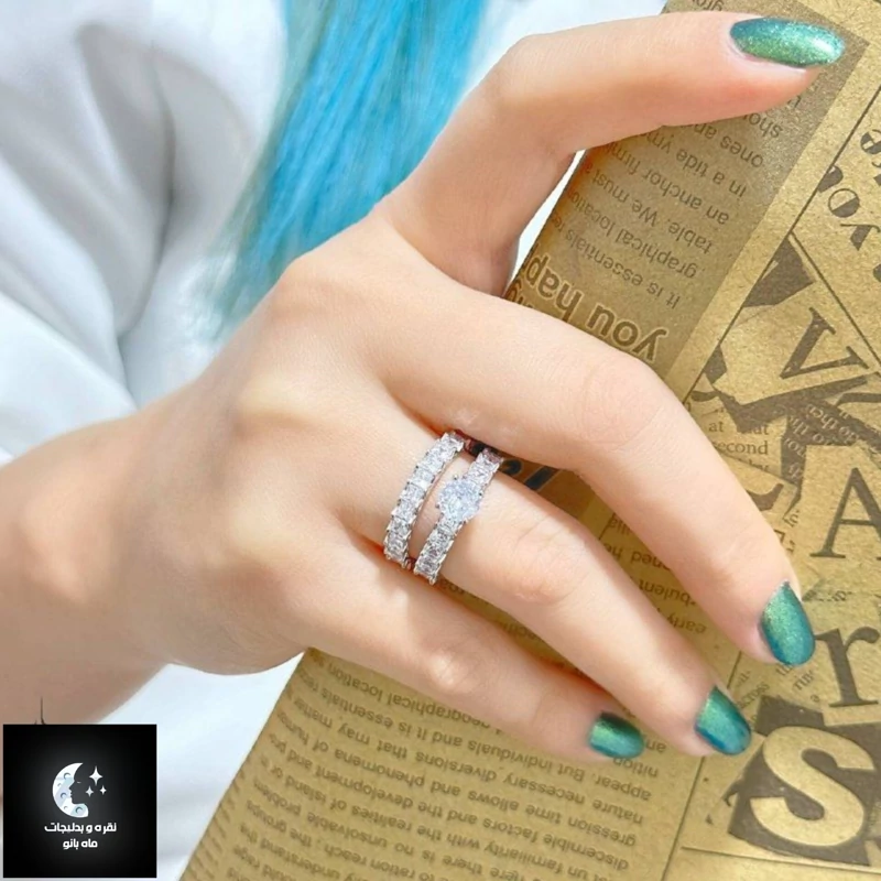 حلقه و پشت حلقه نقره زنانه باعیار 925 و آبکاری طلا سفید