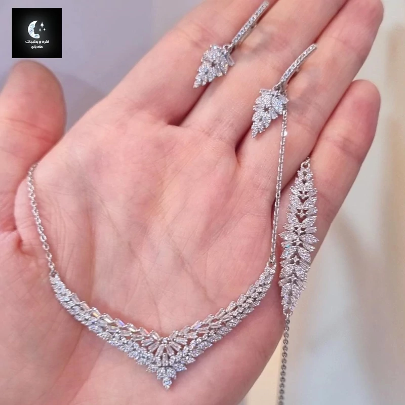 سرویس نقره زنانه مجلل باعیار 925 و آبکاری طلا سفید ضد حساسیت