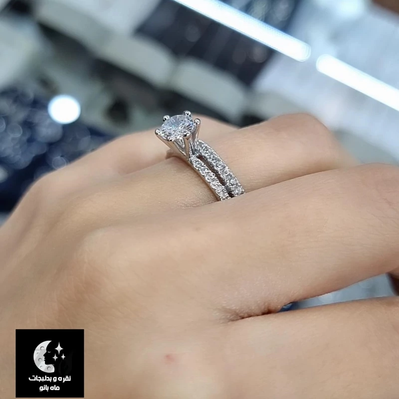 حلقه پشت  حلقه نقره زنانه باعیار 925 و آبکاری طلا سفید