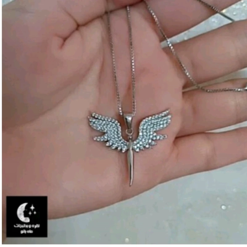 گردنبند نقره فرشته(با زنجیر)عیار 925 و آبکاری طلا سفید