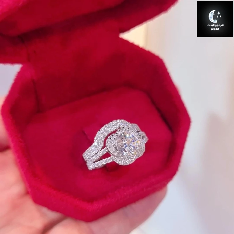 حلقه پشت حلقه نقره زنانه گل عیار 925 آبکاری طلا سفید