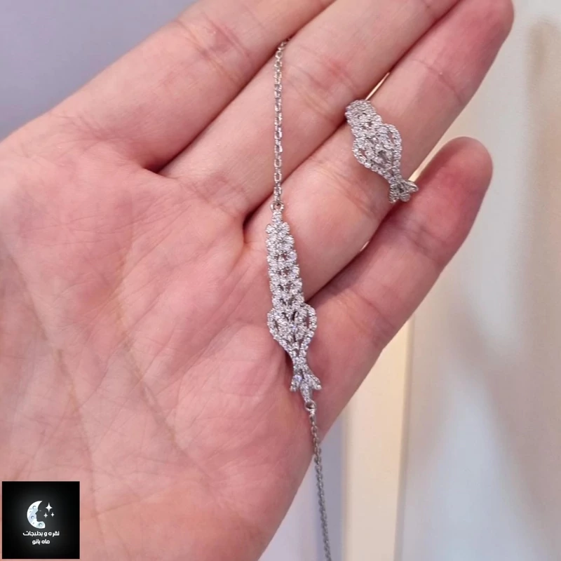 سرویس نقره زنانه عیار925 با آبکاری طلا سفید جناقی