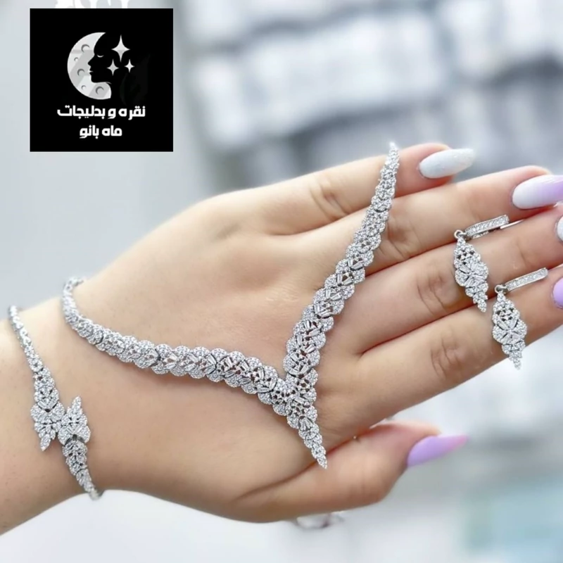 سرویس نقره زنانه میکرو با آبکاری طلا سفید و عیار 925 استاندارد