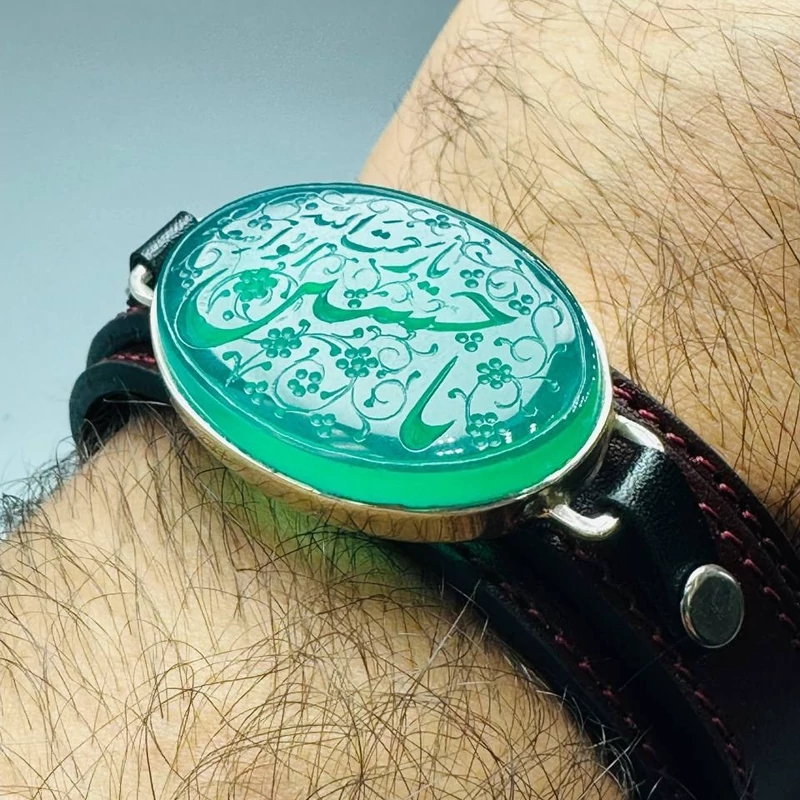 دستبند چرم مردانه عقیق دستساز