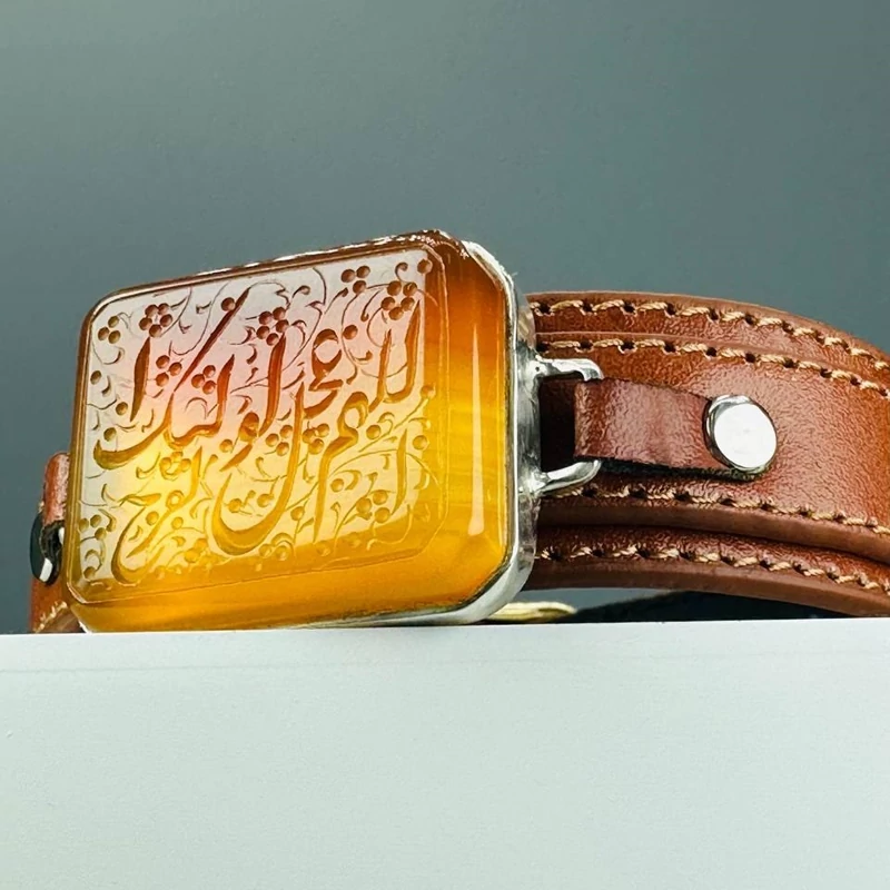دستبند چرم عقیق دو رنگ