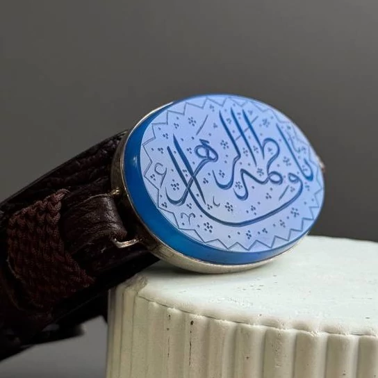 دستبند عقیق اصل آبی چرم طبیعی مردانه ارسال رایگان