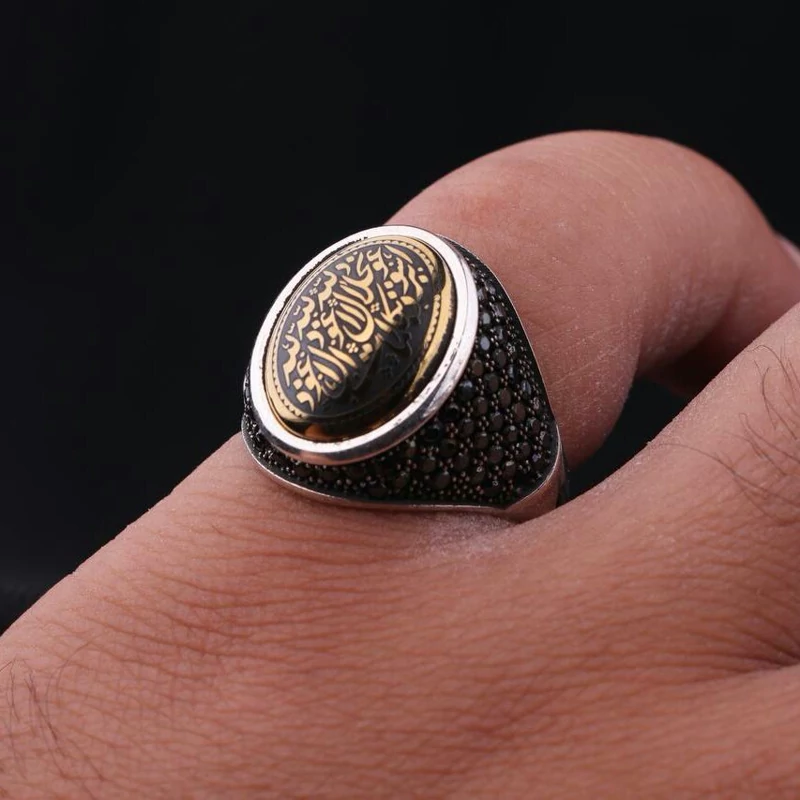 انگشتر حدید هفت جلاله روکش برنجی رکاب مارکازیتی اصل ( انگشتر مردانه )