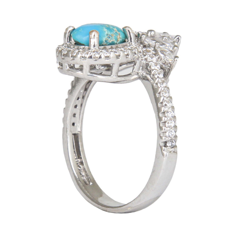 انگشتر نقره زنانه مدل فیروزه نیشابور مخراج برلیان آبکاری رادیوم کد AWR_1797