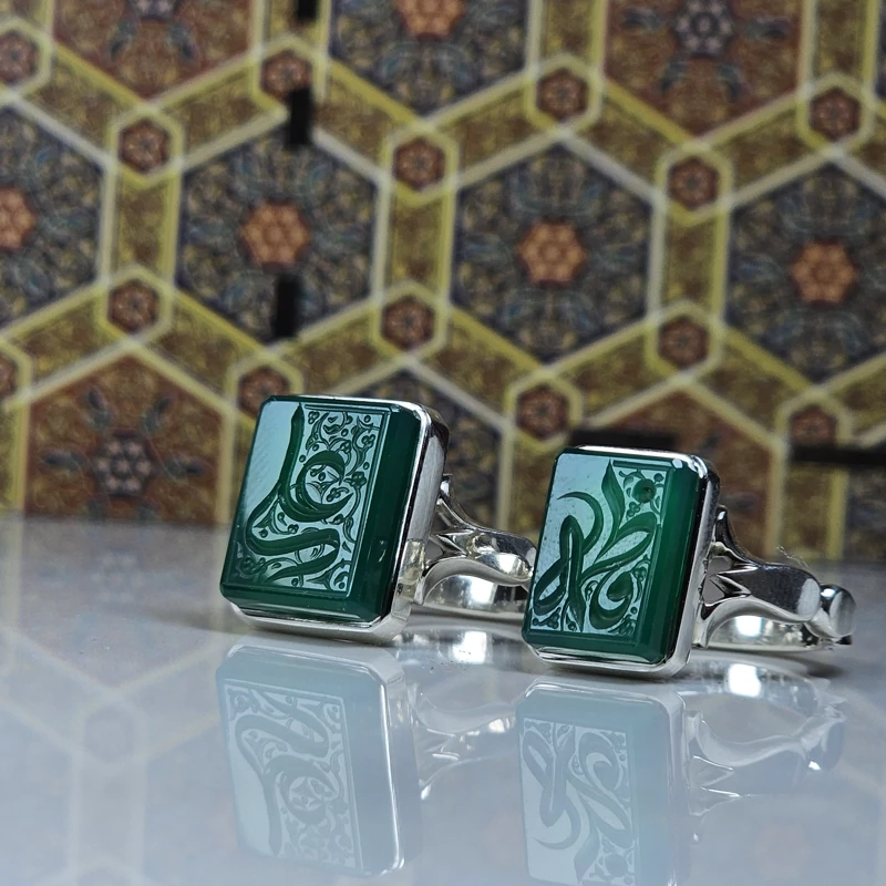 ست نگین عقیق سبز درجه یک