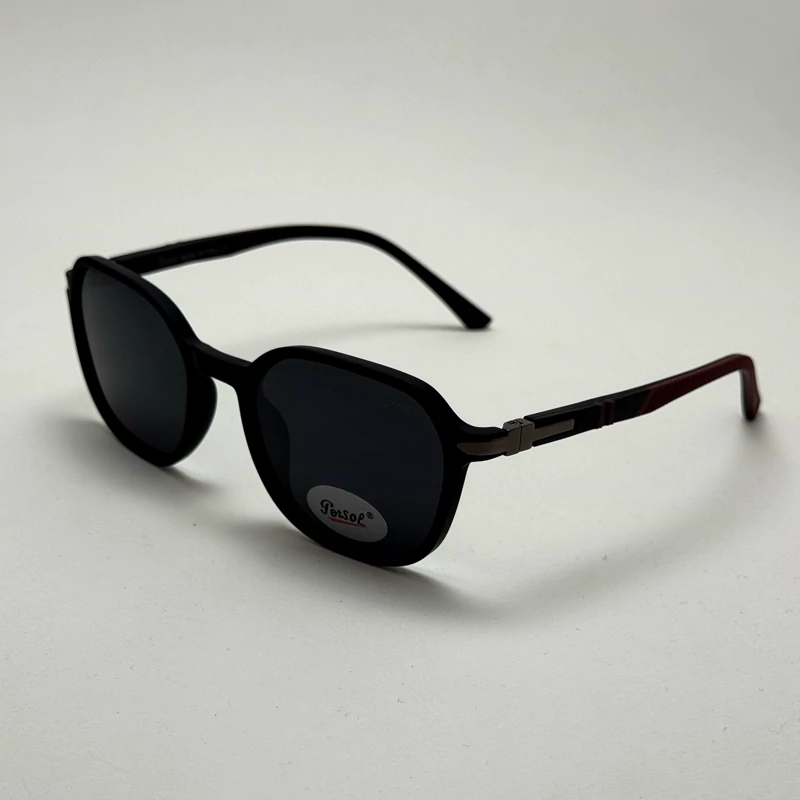 عینک آفتابی پلاریزه پرسول PERSOL مشکی دسته زرشکی لولا فنری فوق سبک با کد رفرنس P 3221