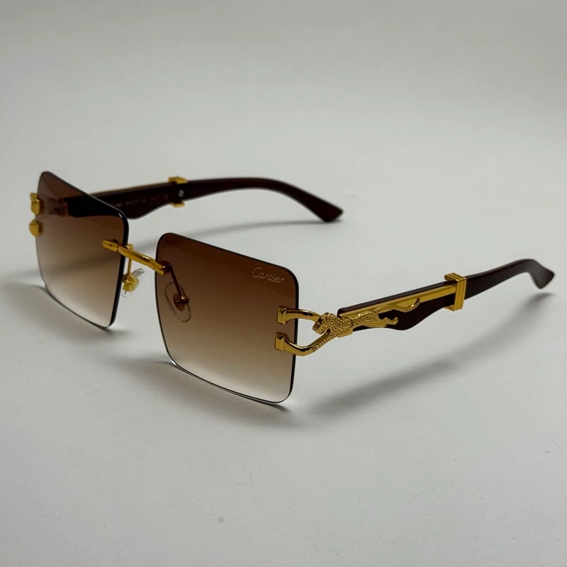 عینک آفتابی فریم لس کارتیر مدل Cartier Santos Rimless قهوه ای