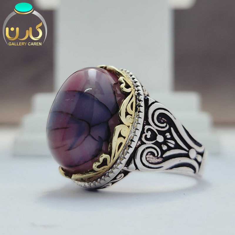 نگین دراگون صورتی اصل ومعدنی با رکاب نقره زیبا مردانه