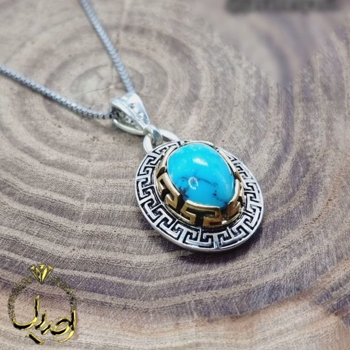 رکاب قلم تاج برنجی زنجیرنقره اب رادیوم نگین فیروزه نیشابوری اصل و معدنی وزن10گرم