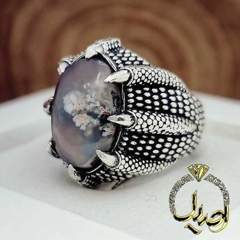 رکاب انگشتر نقره طرح پنجه  نگین شجر بهاره اصل و معدنی وزن 15 گرم