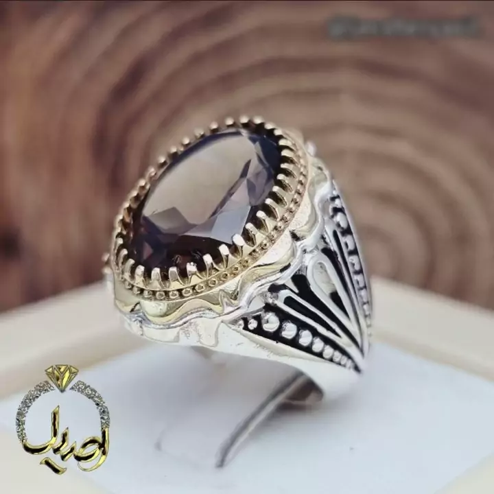 رکاب نقره طرح تاج برنجی نگین کوارتز دودی اصل و معدنی وزن15 گرم