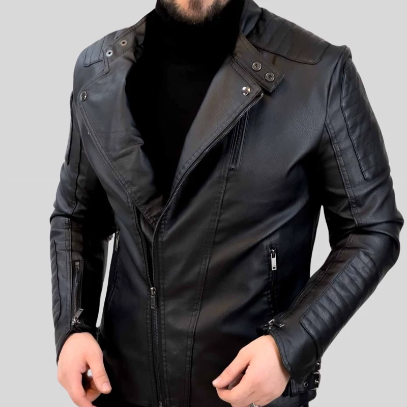 کاپشن چرم مردانه زیپ کج