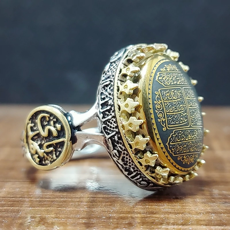 انگشتر نقره شیک مردانه عیار 925 با نگین حدید چهار قُل  اصلی و معدنی