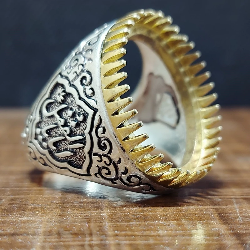 رکاب خالی نقره مردانه عیار 925 در ابعاد 18 در 25  طرح قلم تاج برنجی