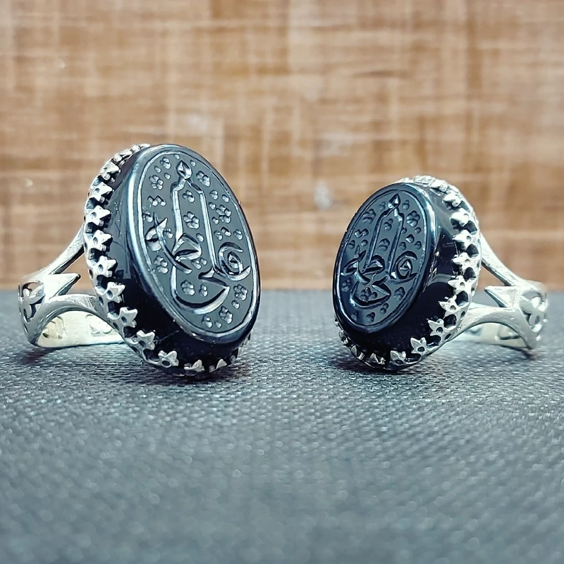 ست انگشتر نقره زیبای مردانه و زنانه با حک دستی یا علی یا فاطمه