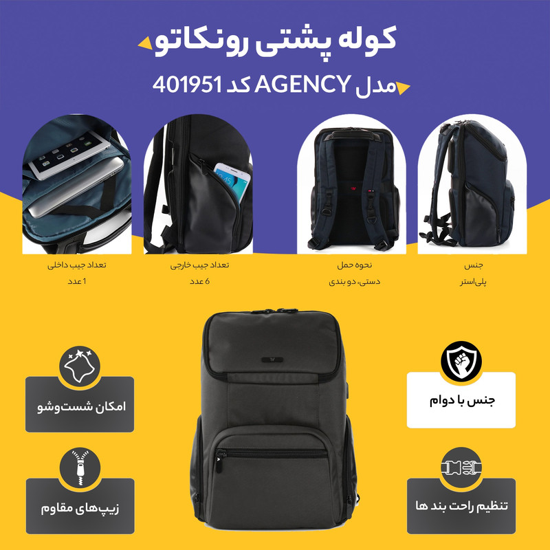 کوله پشتی رونکاتو مدل AGENCY کد 401951