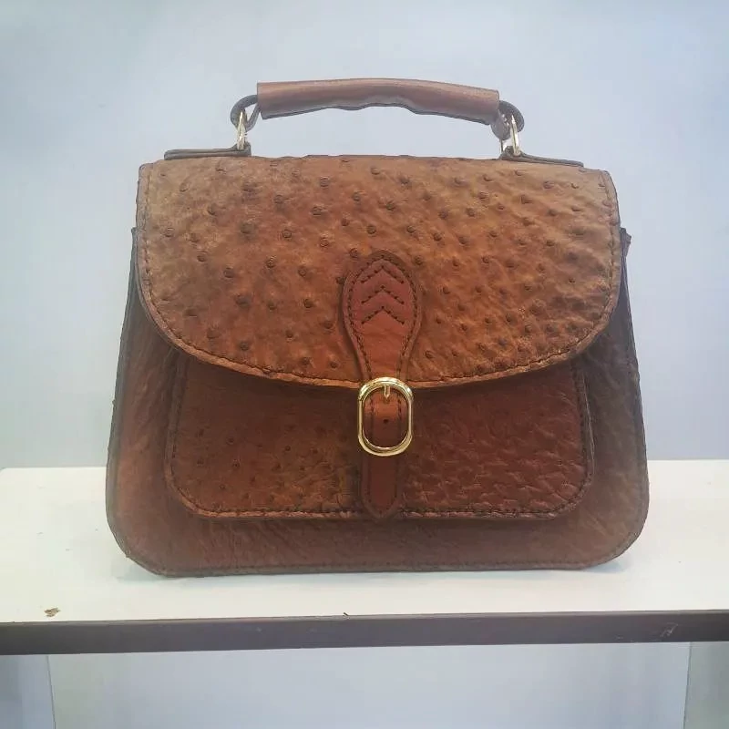 کیف دوشی زنانه چرم طبیعی  شترمرغ دستدوز