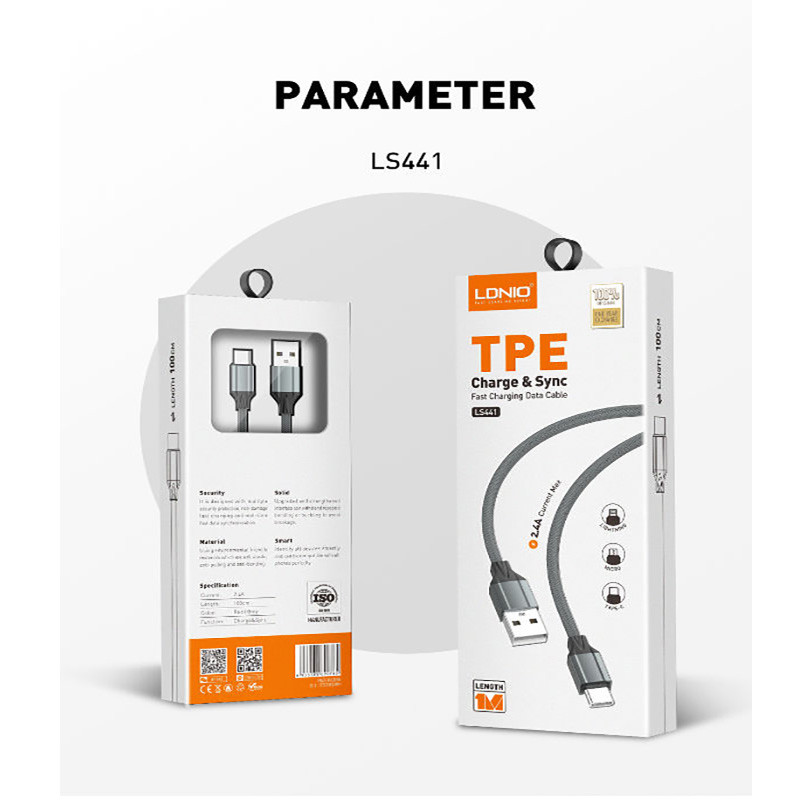 کابل تبدیل USB به USB-C الدینیو مدل LS441 01me طول 1 متر