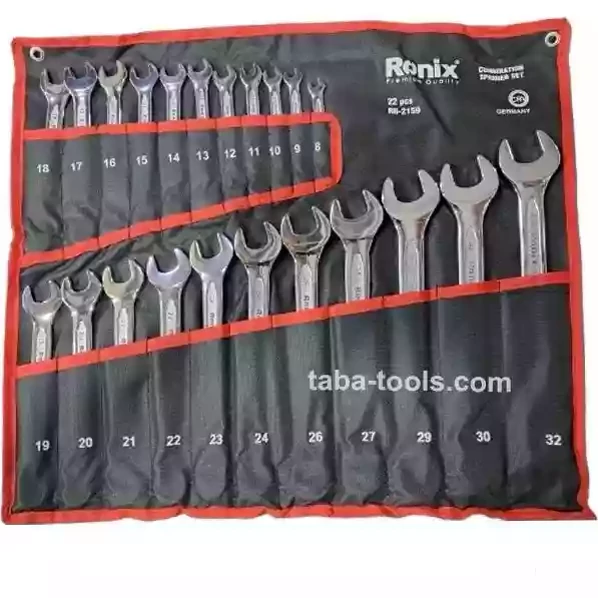 آچار سری 22 عددی یک‌سر تخت یک‌سر رینگ کیفی ساخت هند رونیکس مدل RH-2159