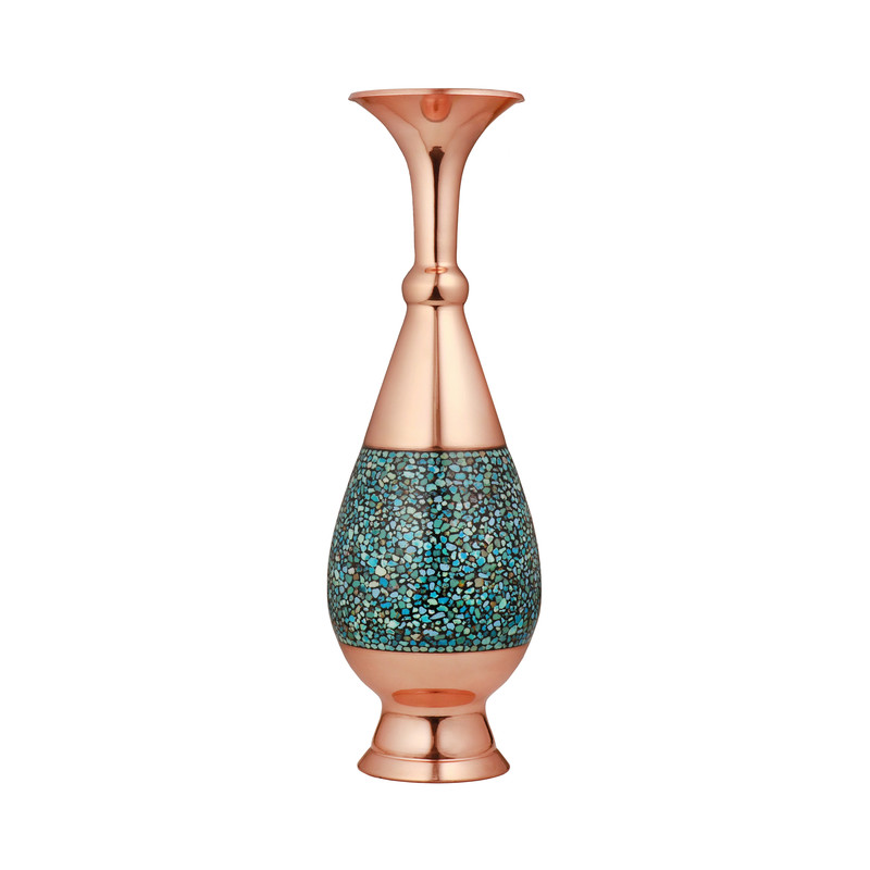 گلدان فیروزه کوبی مسی مدل ساده کد 30