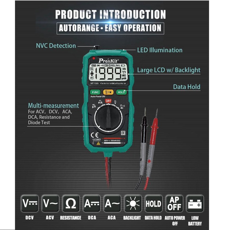 مولتی متر دیجیتال پروسکیت مدل MT-1508