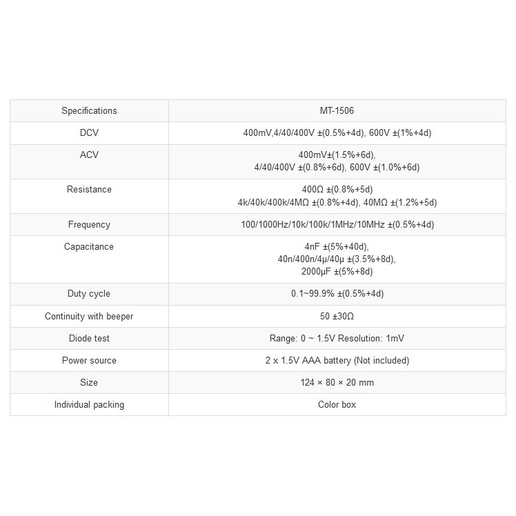 مولتی متر دیجیتال پروسکیت مدل MT-1506