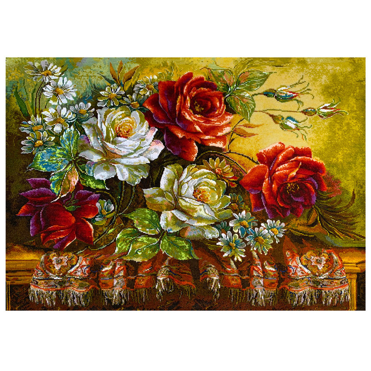 تابلو فرش دستباف مدل گل رز عرضی ترمه دار کد 261587