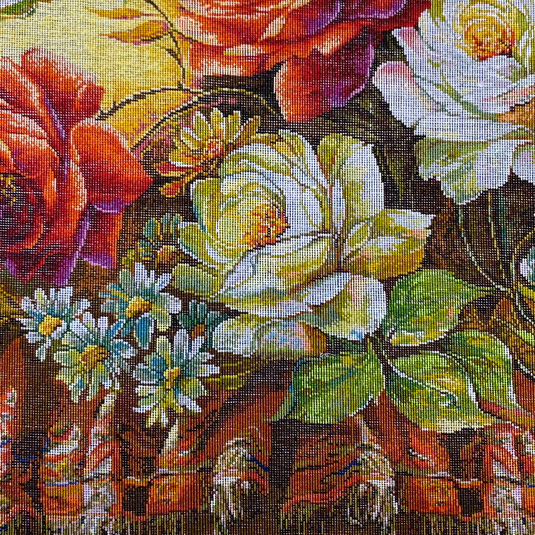 تابلو فرش دستباف مدل گل رز عرضی ترمه دار کد 261587