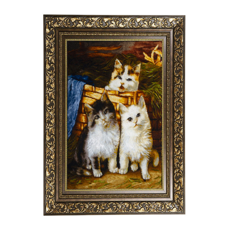 تابلو فرش دستباف طرح گربه های ملوس مدل R122