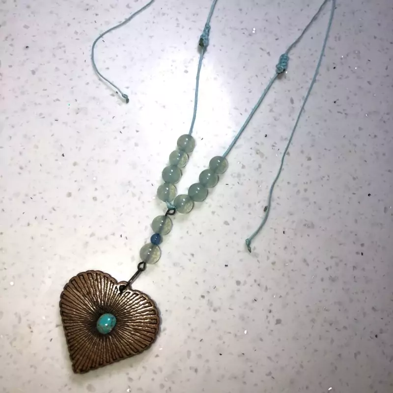 رومانتویی(گردنبند) چوب نگین سنگ فیروزه نفیس و کاملا طبیعی با مهره های آکومارین آبی خوش رنگ کد 413