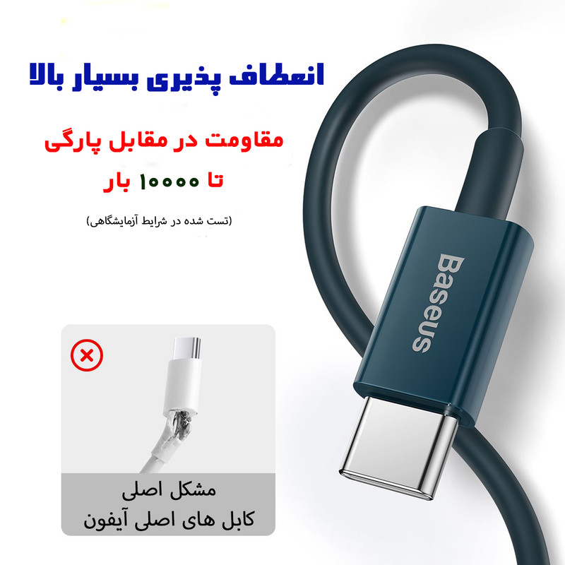 کابل تبدیل USB-C به لایتنینگ باسئوس مدل 20W طول 2 متر