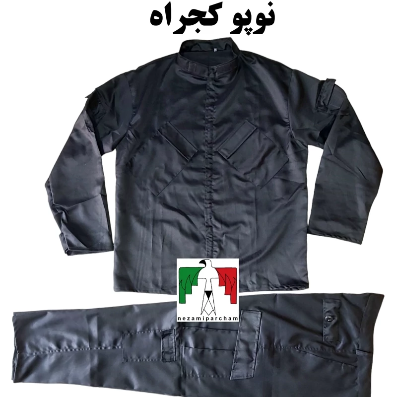 لباس نوپو کجراه لباس تاکتیکال عملیاتی یقه چسبی لباس مردانه نظامی مشکی یگان ویژه نوپویی زیپی