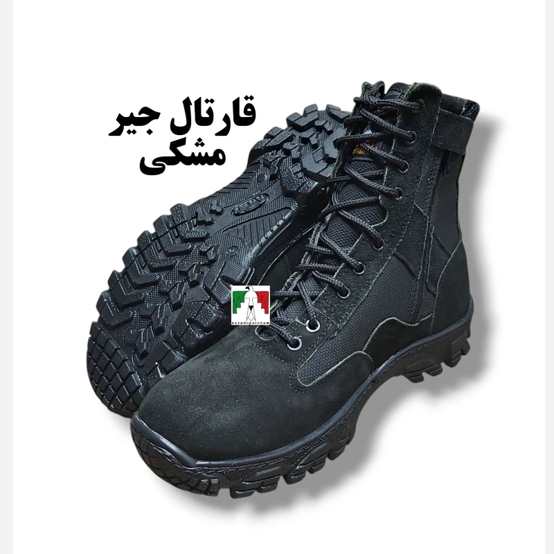 پوتین کوهنوردی قارتال جیر مشکی یشمی تیره پوتین قارتال چرم تبریز پوتین نظامی تاکتیکال بوت زیپدار سبک GARTAL طبیعتگردی