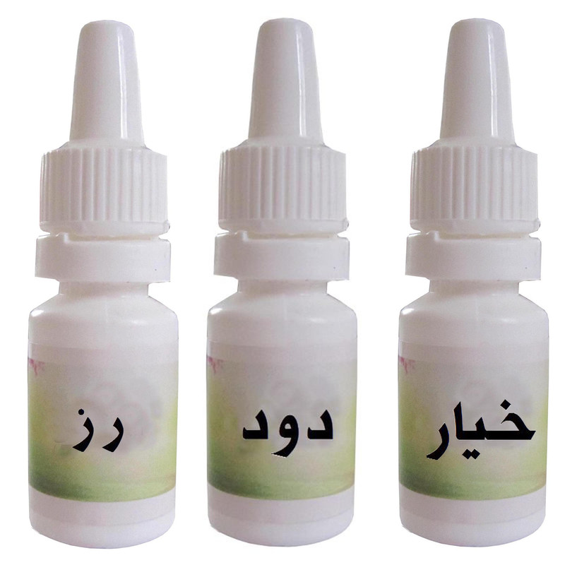 اسانس شمع مدل رز و دود هیزم و خیار حجم 10 میلی لیتر بسته 3 عددی