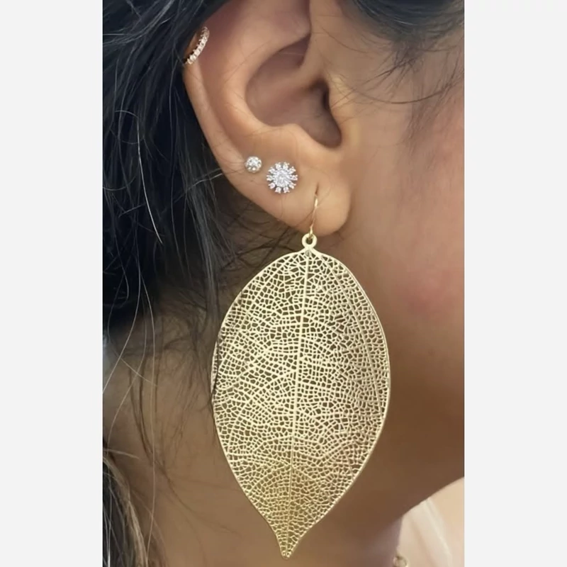 گوشواره برگ گوشواره توری برگ سایز بزرگ رنگ طلایی بسیار سبک