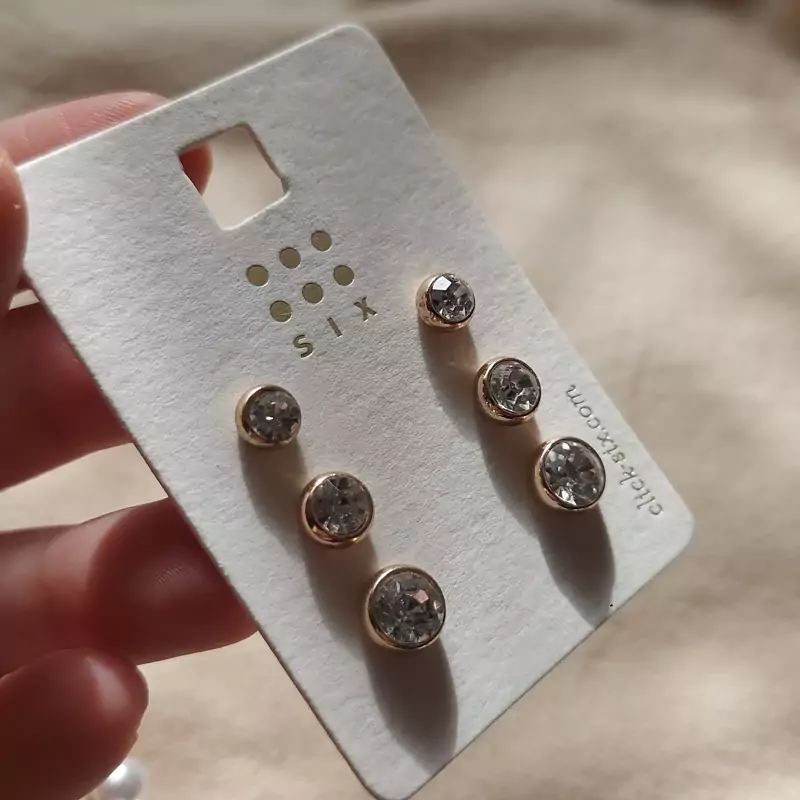 پک گوشواره 3جفتی پایه طللیی نگین سفید