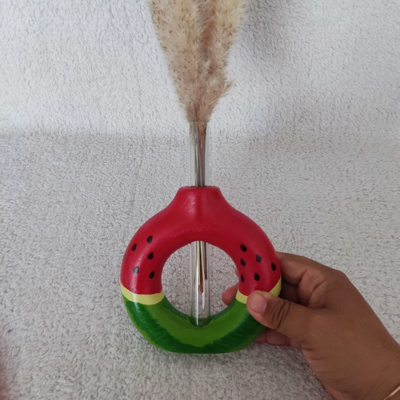 گلجا دوناتی یلدایی مدل هندوانه ، گلجای دوناتی یلدا ، گلدان فانتزی ، گلدان دونات بتنی ، گلدان دوناتی یلدایی سنگ مصنوعی