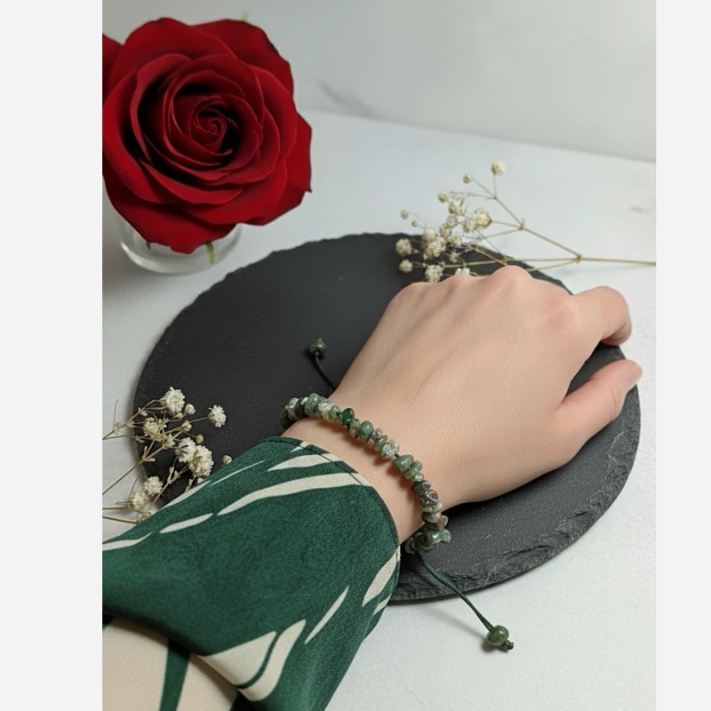 دستبند سنگ عقیق خزه ای قابل تنظیم سایز