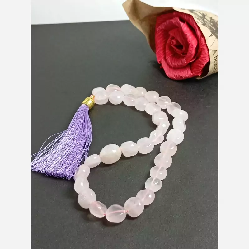 تسبیح سنگ رز کوارتز معدنی 33عددی