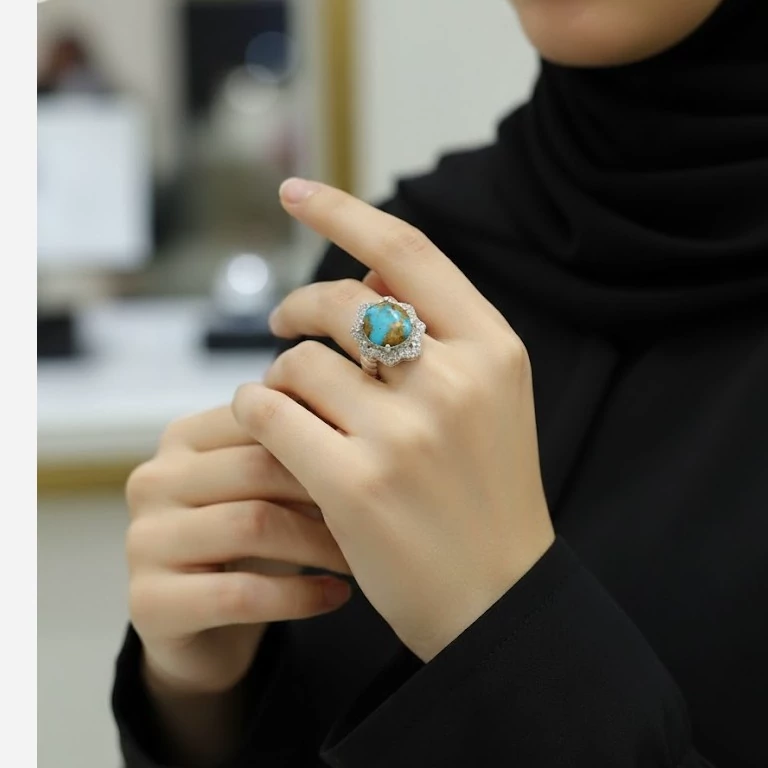 انگشتر زنانه نقره فیروزه نیشابوری اصل