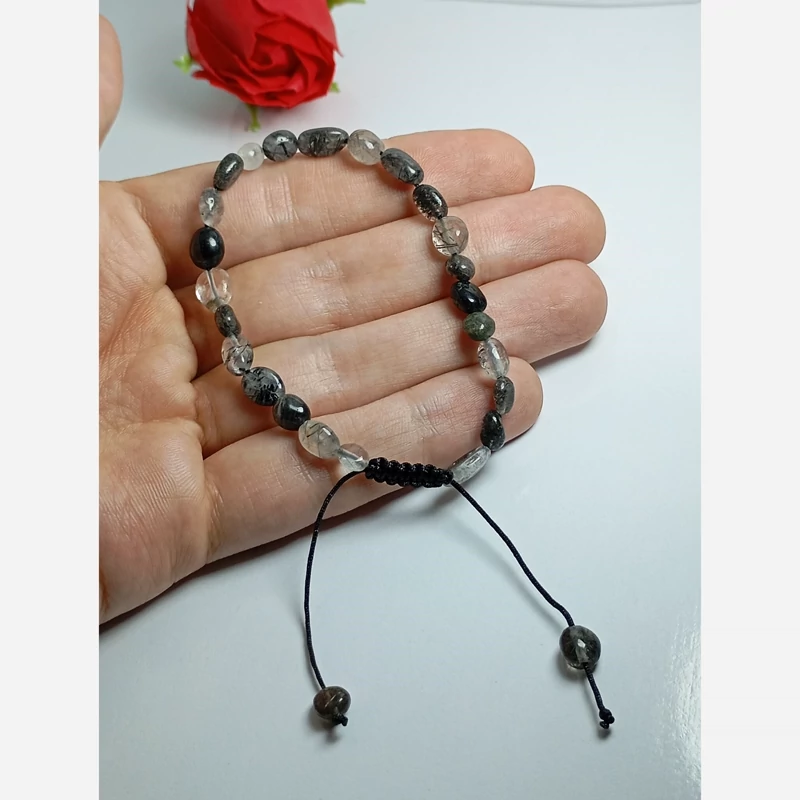 دستبند سنگ کوارتز( دُرّ) مویی مشکی