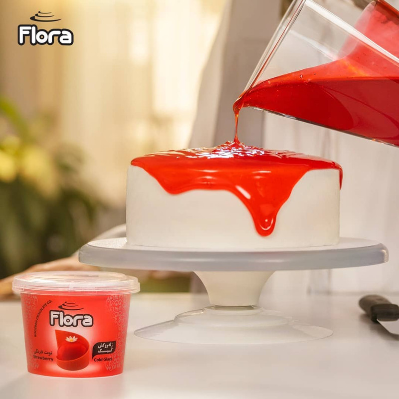 ژله تزیین کیک و شیرینی با طعم توت فرنگی فلورا - 300 گرم