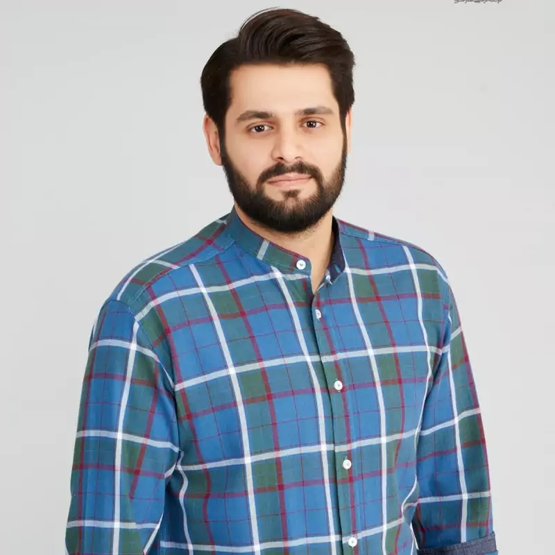 پیراهن پنبه چهارخانه یقه فرنچ کدps21068
