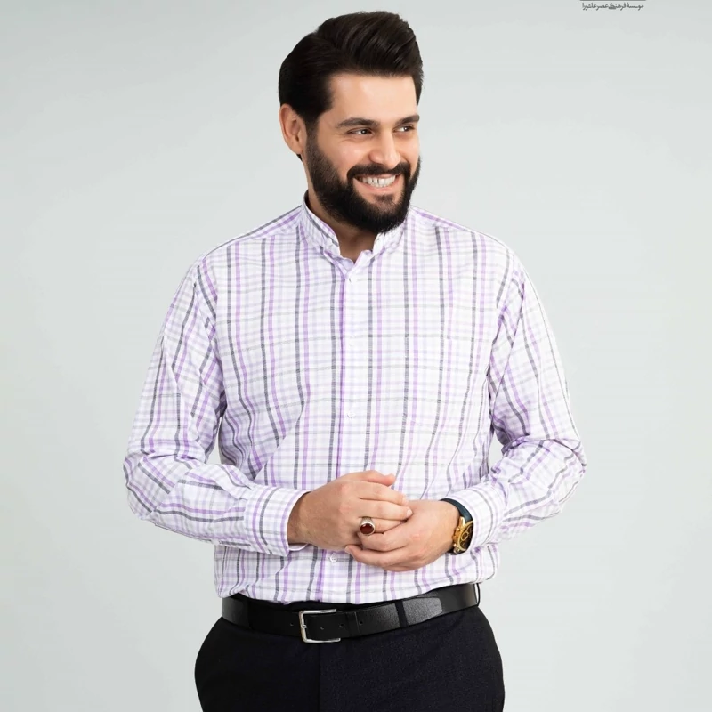 پیراهن تترون یقه دیپلمات چهارخانه کدpc12184