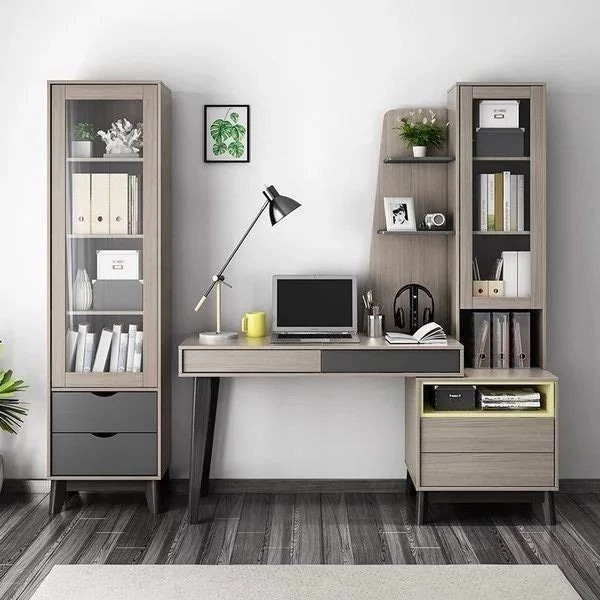 میزتحریر و کتابخانه مدرن 4 تیکه طوسی بژ