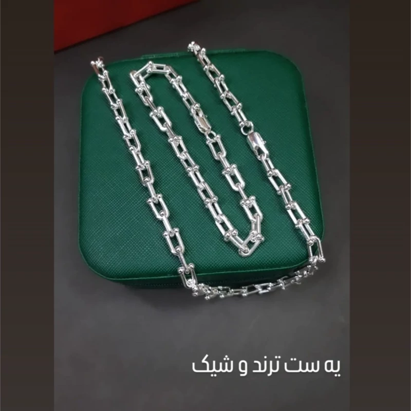 ست زنجیر و دستبند زنانه تیفانی ابکاری نقره وارداتی با کیفیت